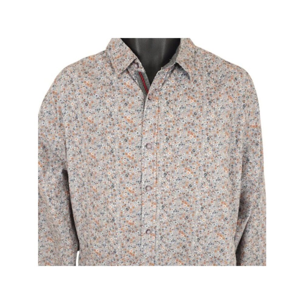 Smash Floral Shirt Mens Size Large Gray Flowers All Over Print Casual